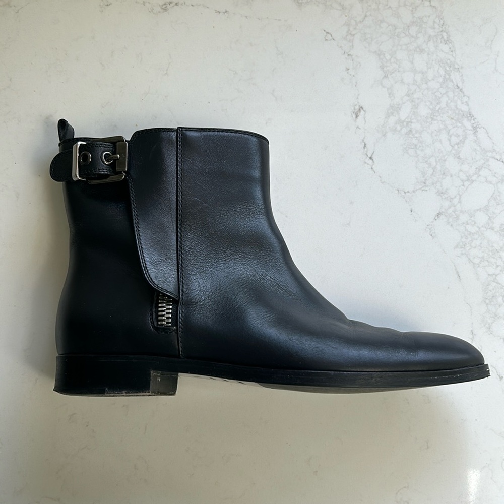 Sergio Rossi | Black Leather Flat Ankle Boots | Side Zip | Size 38